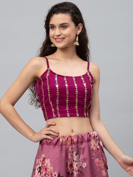 Georgette Embroidered Spaghetti Crop Top