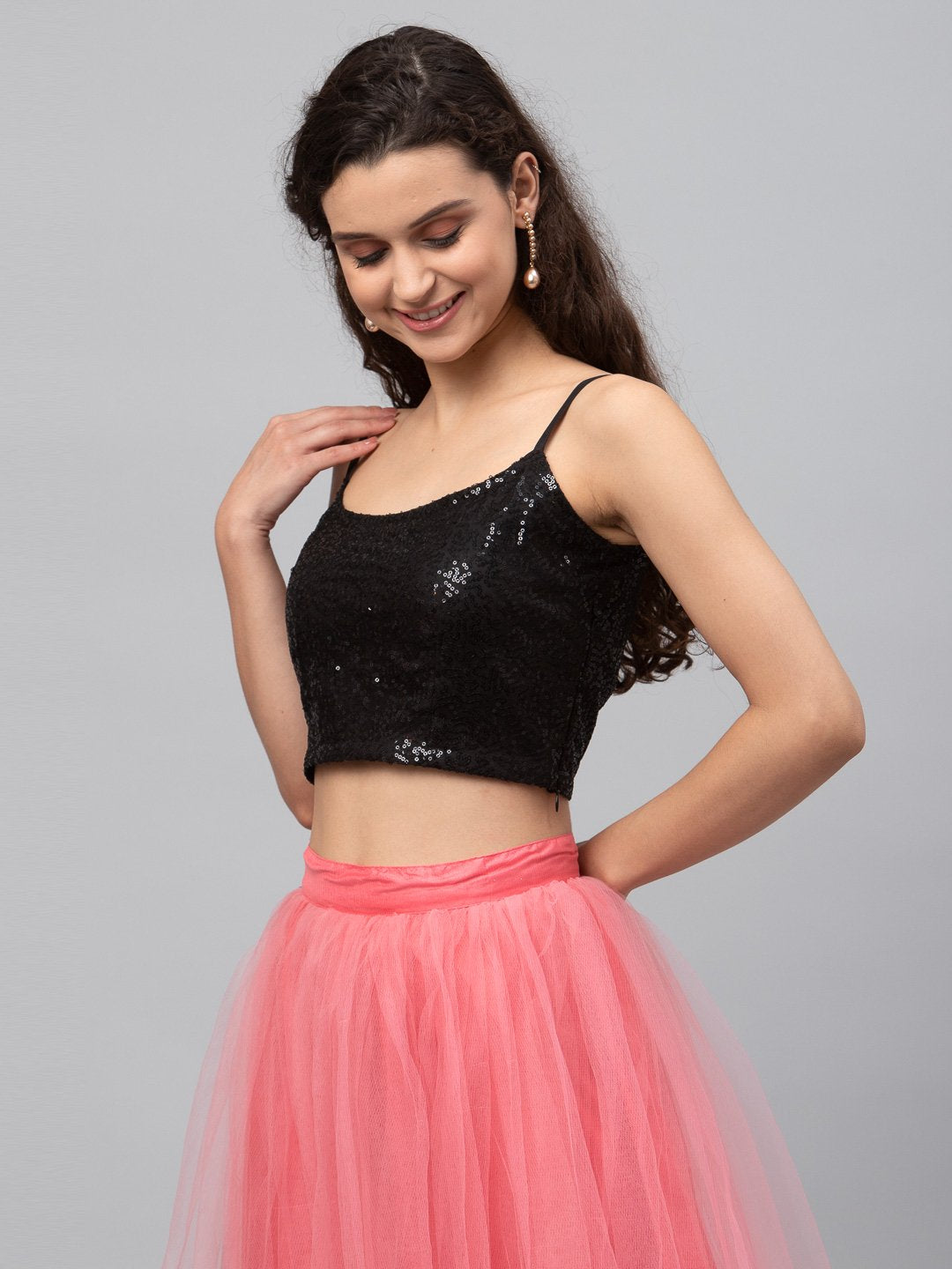 Net Embroidered Spaghetti Readymade blouse