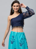 Organza Embellished One-Shoulder Crop Top