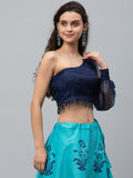 Organza Embellished One-Shoulder Crop Top