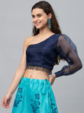 Organza Embellished One-Shoulder Crop Top