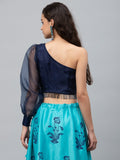 Organza Embellished One-Shoulder Crop Top