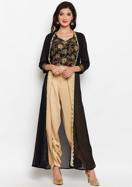 Georgette Block Printed Embroidered Cape Top