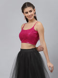 Net Sequin Embroidered Spaghetti Crop Top