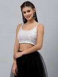 Net Sequin Embroidered Spaghetti Crop Top