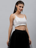 Net Sequin Embroidered Spaghetti Crop Top
