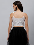 Net Sequin Embroidered Spaghetti Crop Top