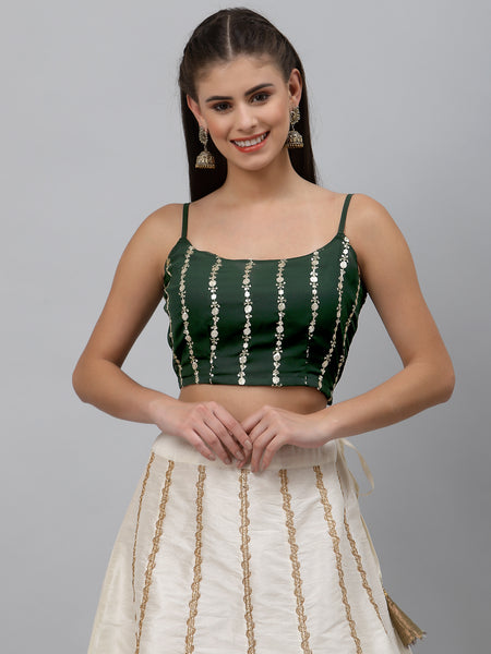 Georgette Sequin Embroidered Spaghetti Crop Top