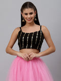 Georgette Sequin Embroidered Spaghetti Crop Top