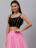 Georgette Sequin Embroidered Spaghetti Crop Top