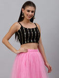 Georgette Sequin Embroidered Spaghetti Crop Top