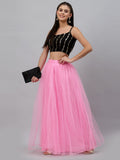 Georgette Sequin Embroidered Spaghetti Crop Top