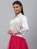 Satin Sequin Embroidered Collar Shirt