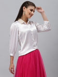 Satin Sequin Embroidered Collar Shirt