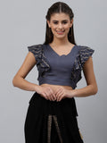 Viscose Block Printed Ruffle Crop Top
