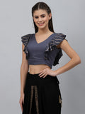 Viscose Block Printed Ruffle Crop Top