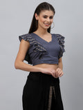 Viscose Block Printed Ruffle Crop Top