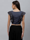 Viscose Block Printed Ruffle Crop Top