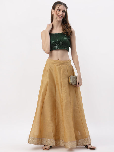 Net Sequin Embroidered Spaghetti Crop Top