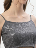 Net Sequin Embroidered Spaghetti Crop Top