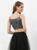 Net Sequin Embroidered Spaghetti Crop Top