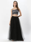 Net Sequin Embroidered Spaghetti Crop Top