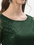 Net Sequin Embroidered Sheer Sleeves Crop Top