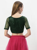 Net Sequin Embroidered Sheer Sleeves Crop Top