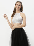 Net Sequin Embroidered Halter Crop Top