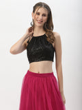 Net Sequin Embroidered Halter Crop Top