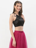 Net Sequin Embroidered Halter Crop Top