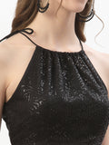 Net Sequin Embroidered Halter Crop Top