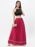 Net Sequin Embroidered Halter Crop Top