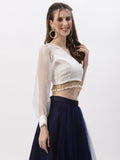 Organza Embellished One Shoulder Crop Top