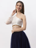 Organza Embellished One Shoulder Crop Top