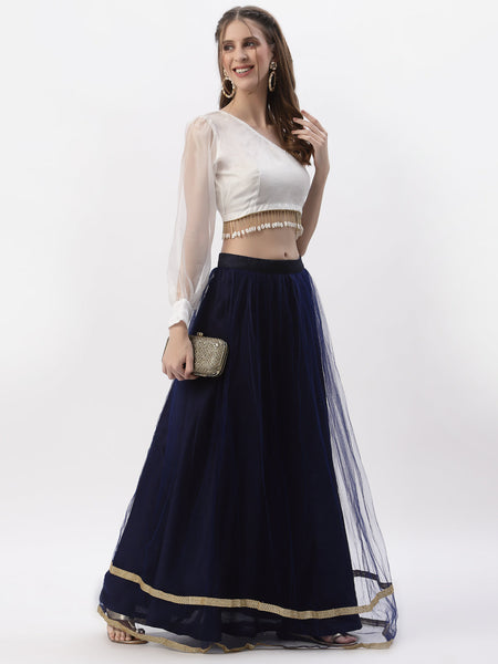 Organza Embellished One Shoulder Crop Top