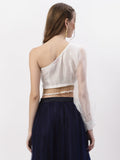 Organza Embellished One Shoulder Crop Top