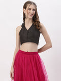 Dupion Sequin Embroidered Collar Halter Top