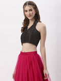 Dupion Sequin Embroidered Collar Halter Top