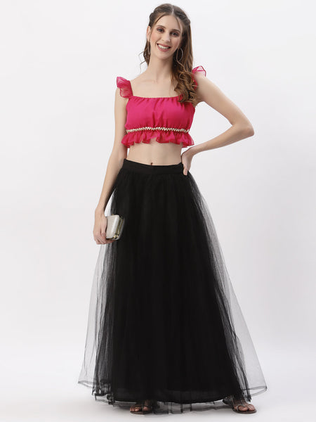 Georgette Ruffle Embellished Crop Top