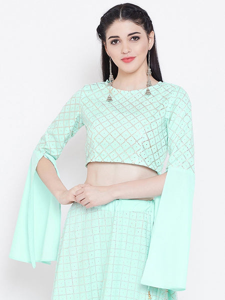 Net Foil and Crepe Crop Top