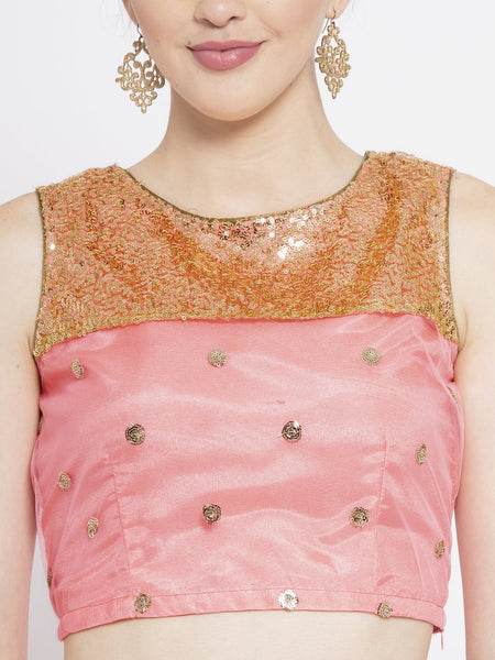 Net Sequins Embroidered Yoke Crop Top