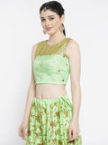 Net Sequins Embroidered Yoke Crop Top