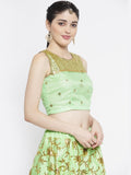 Net Sequins Embroidered Yoke Crop Top