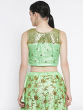 Net Sequins Embroidered Yoke Crop Top