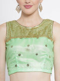 Net Sequins Embroidered Yoke Crop Top