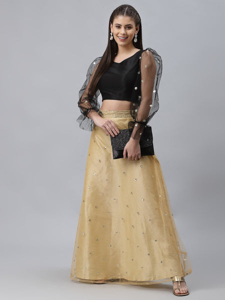 Dupion and Net Sequin Embroidered Crop Top