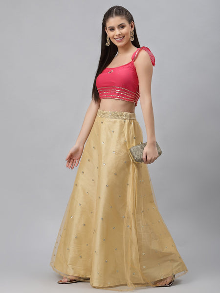 Georgette Embroidered Ruffle Spaghetti Crop Top
