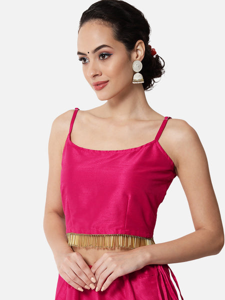 Dupion Embellished Spaghetti Crop Top