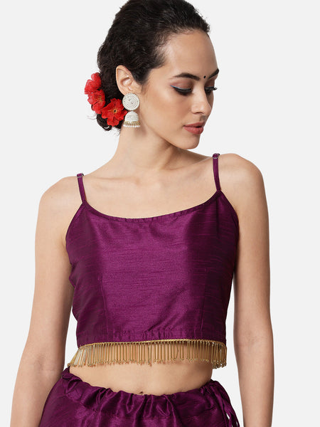 Dupion Embellished Spaghetti Crop Top